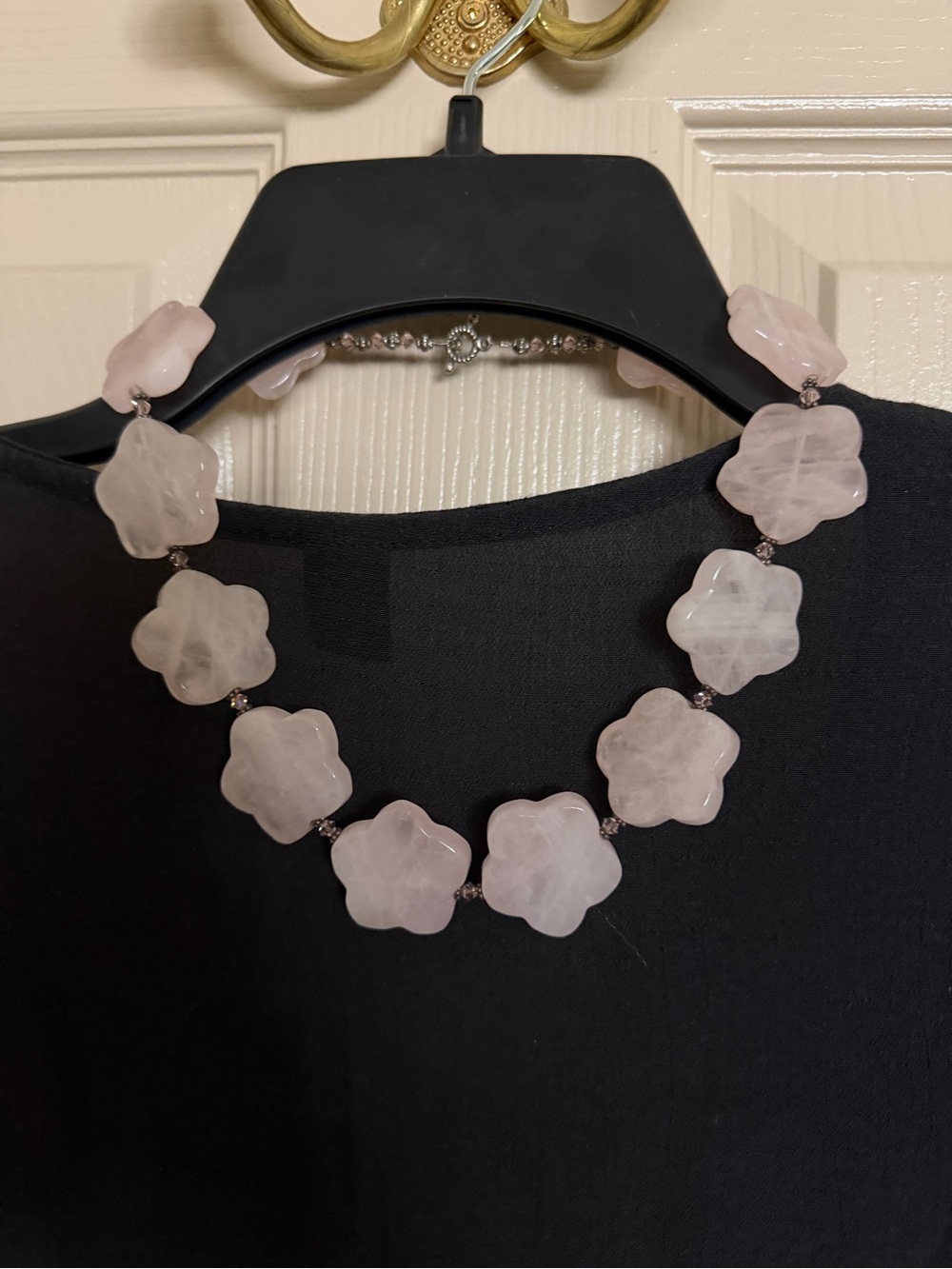 Rose Quartz Flower Necklace - Pink Gemstone Statement Necklace